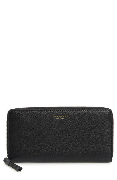 Shop Tory Burch Perry Leather Continental Zip Wallet In Black