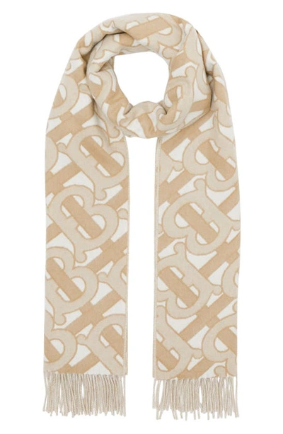 Shop Burberry Monogram Jacquard Cashmere Scarf In Light Sand