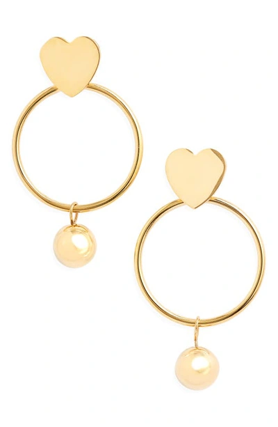 Shop Knotty Heart Hoop Imitation Pearl Drop Earrings In Gold