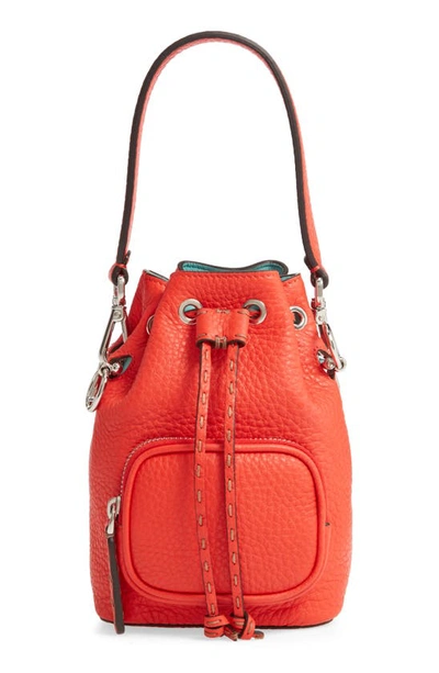 Shop Fendi Mini Mon Tresor Logo Leather Bucket Bag In Poppy