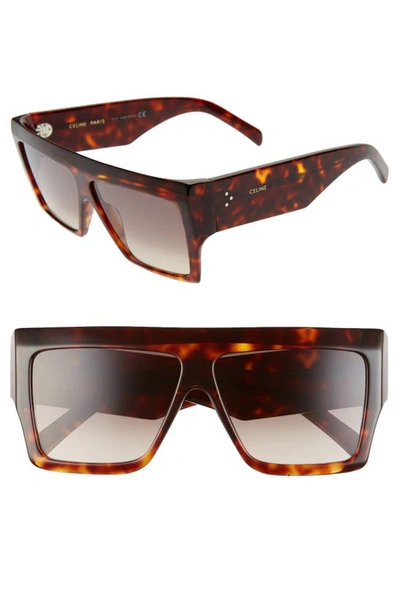 Shop Celine 60mm Flat Top Sunglasses In Dark Havana/ Gradient Brown