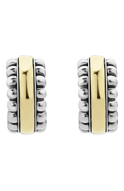 Shop Lagos Signature Caviar Small Two-tone Hoop Earrings In Silver/ Gold