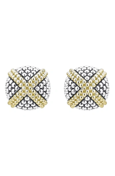 Lagos 18k Yellow Gold & Sterling Silver Signature Caviar Square Earrings In Silver