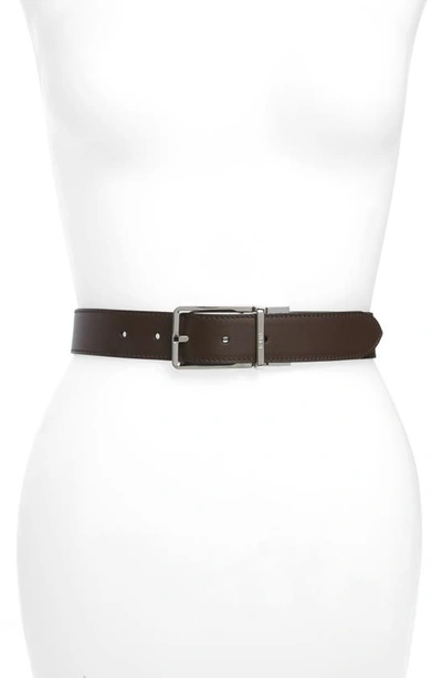 Shop Loewe Reversible Leather Belt In Brown/ Black/ Silver