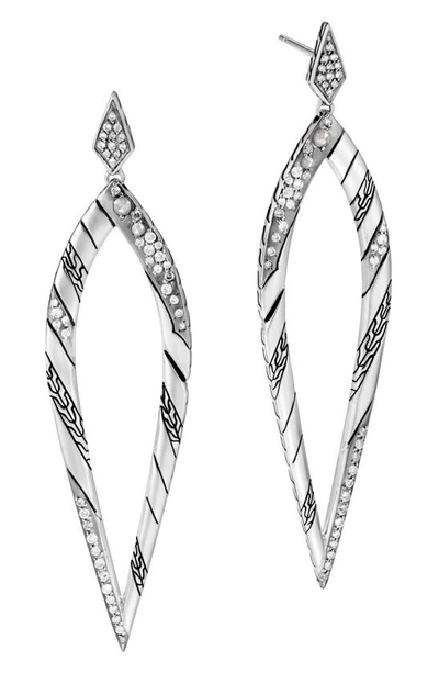 Shop John Hardy Lahar Long Drop Earrings With Diamonds In Silver/ Diamond