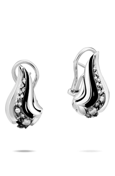 Shop John Hardy Lahar Small Diamond J-hoop Earrings In Silver/ Diamond