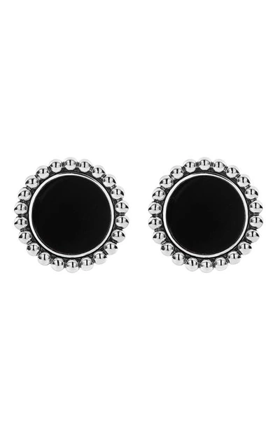 Shop Lagos Maya Circle Omega Clip Earrings In Silver/ Onyx