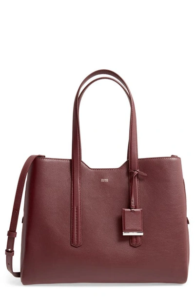 Shop Hugo Boss Taylor Leather Business Tote In Dark Red