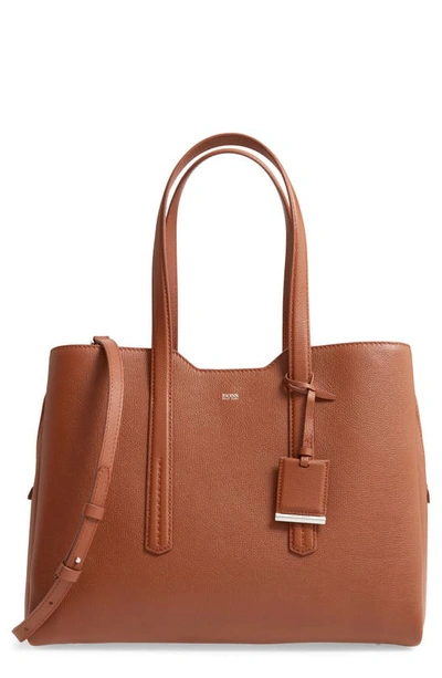 Shop Hugo Boss Taylor Leather Business Tote In Light/ Pastel Brown