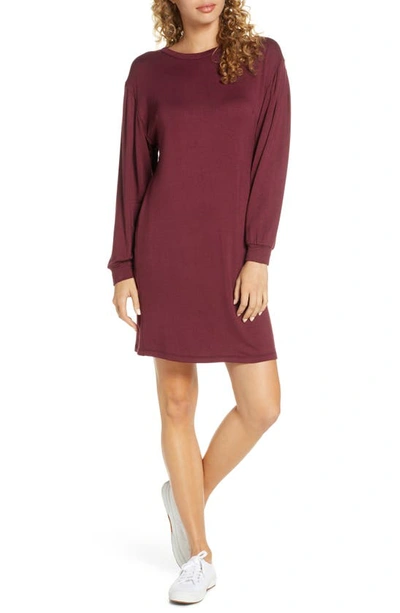 Shop Fraiche By J Long Sleeve Knit Shift Dress In Burgundy