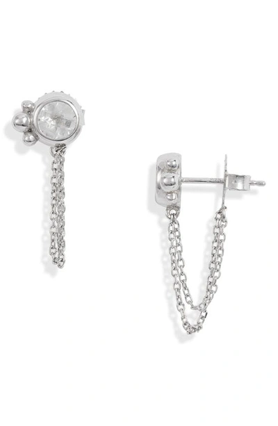 Shop Anzie Bonheur Bubbling Brook Chain Detail Stud Earrings In White Topaz