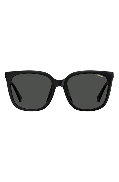 Shop Polaroid 56mm Polarized Rectangular Sunglasses In Black/ Grey Polarized