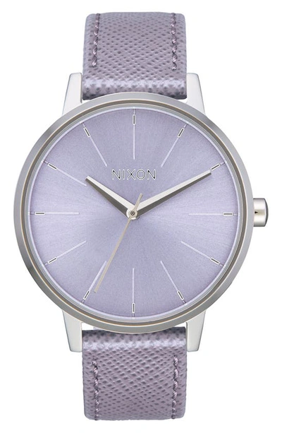 Shop Nixon The Kensington Leather Strap Watch, 37mm In Lavender/ Silver