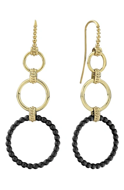Shop Lagos Meridian Three 18k Gold And Ceramic Circle Drop Earrings In Gold/ Black Ceramic