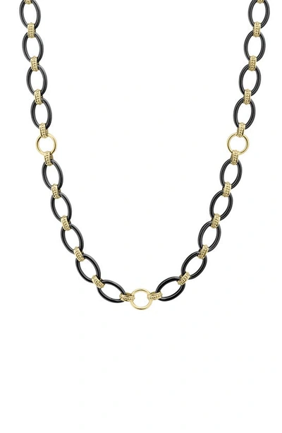 Shop Lagos Meridian 18k Gold And Black Ceramic Link Long Necklace In Gold/ Black Ceramic