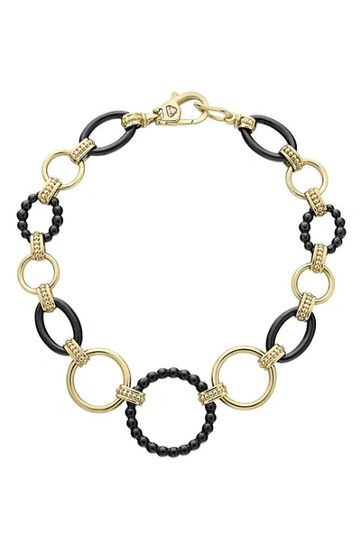 Shop Lagos Gold & Black Caviar Circle Link Bracelet In Gold/ Black Ceramic