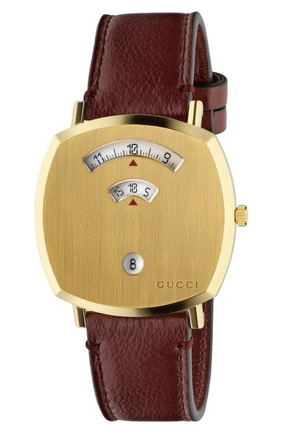 Shop Gucci Grip Leather Strap Watch, 38mm In Bordeaux/ Gold