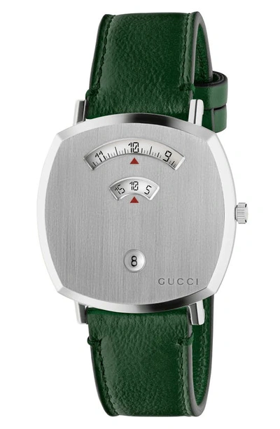 Shop Gucci Grip Leather Strap Watch, 38mm In Green/ Silver