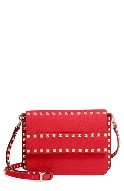 Shop Valentino Small Rockstud Calfskin Leather Shoulder Bag In Red