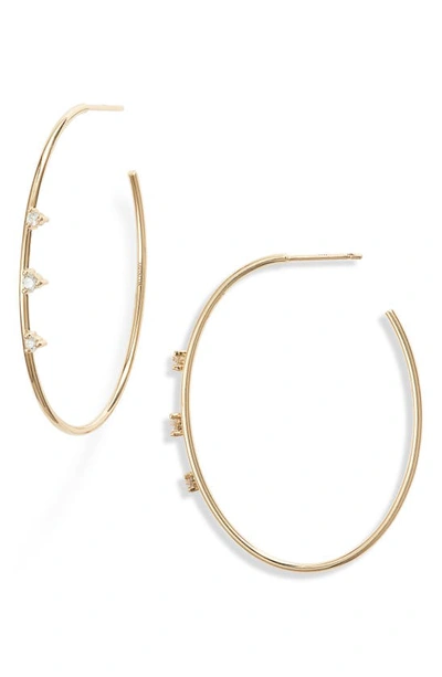 Shop Mizuki Diamond Hoop Earrings In Yellow Gold / Diamond / Pearl