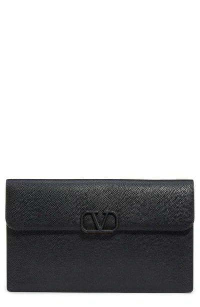 Shop Valentino Large Vsling Leather Flat Pouch In Nero