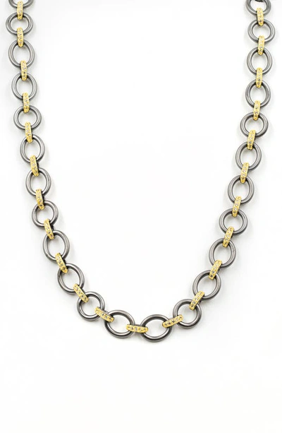 Shop Freida Rothman Signature Two-tone Link Necklace In Gold/ Black