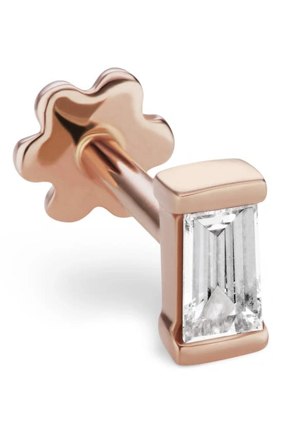 Shop Maria Tash Diamond Baguette Threaded Stud Earring In Rose Gold/ Diamond