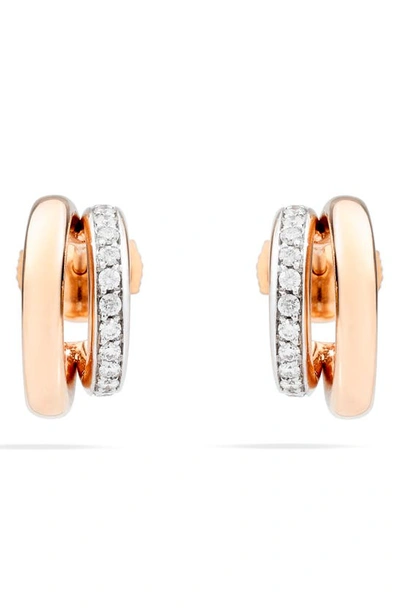 Shop Pomellato Iconica Diamond Double Huggie Hoop Earrings In Rose Gold/ Diamond
