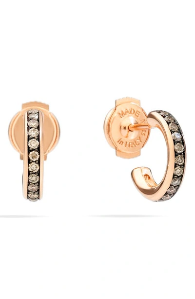 Shop Pomellato Iconica Diamond Huggie Hoop Earrings In Rose Gold/ Brown Diamond
