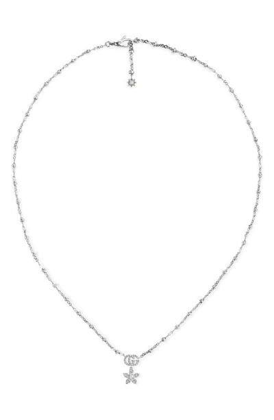 Shop Gucci Floral Diamond Pendant Necklace In White Gold