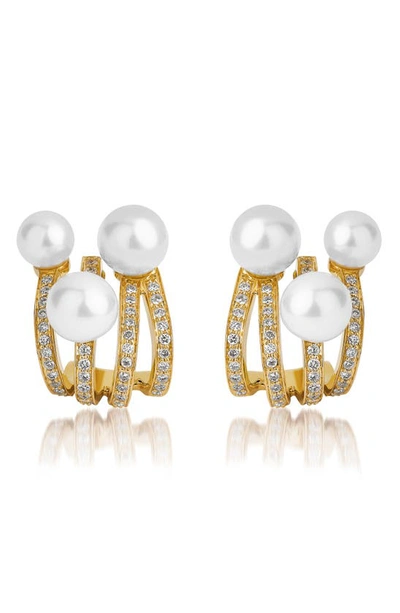 Shop Hueb Spectrum Pearl Huggie Earrings In Yellow Gold