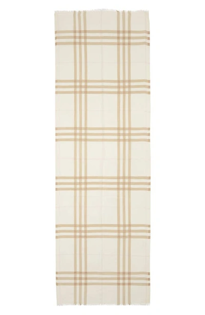 Shop Burberry Check Wool & Silk Scarf In White/ Alabaster