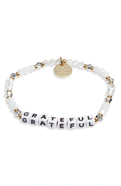 Shop Little Words Project Grateful Beaded Stretch Bracelet In Empire Whit/ Sil White
