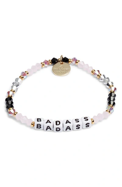 Shop Little Words Project Badass Beaded Stretch Bracelet In Pink/ White