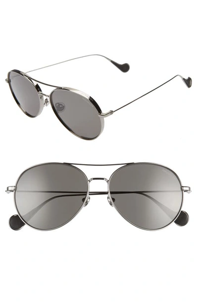 Shop Moncler 57mm Polarized Aviator Sunglasses In Shiny Gumetal/ Smoke