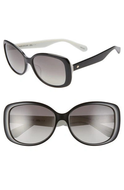 Shop Kate Spade Amberlyn 57mm Special Fit Polarized Square Sunglasses In Black Ivory/ Grey Sf Polar