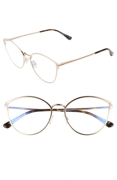 Shop Tom Ford 55mm Blue Light Blocking Round Optical Glasses In Shiny Rose Gold/ Clear