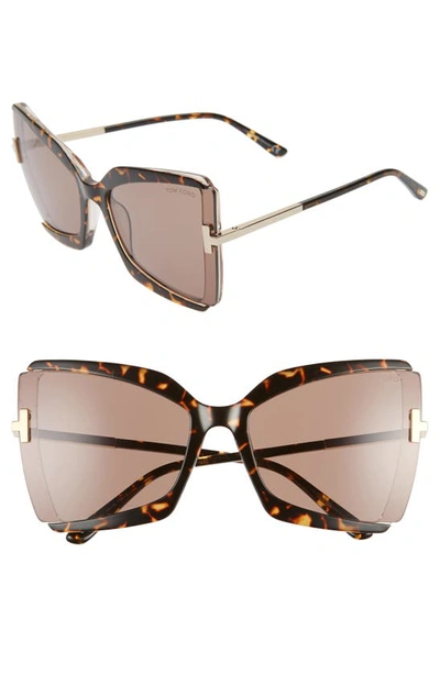 Shop Tom Ford Gia 63mm Oversize Butterfly Sunglasses In Dark Havana/ Roviex