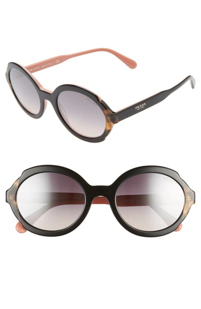Shop Prada 55mm Polarized Oval Sunglasses In Top Black/ Blue Grad Mirror