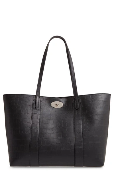 Shop Mulberry Bayswater Matte Croc Embossed Leather Tote & Pouch In Black