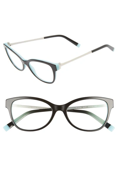 Shop Tiffany & Co 52mm Optical Glasses In Black Blue/ Silver