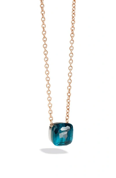 Shop Pomellato Nudo Maxi Pendant Necklace In Rose Gold/ London Blue Topaz