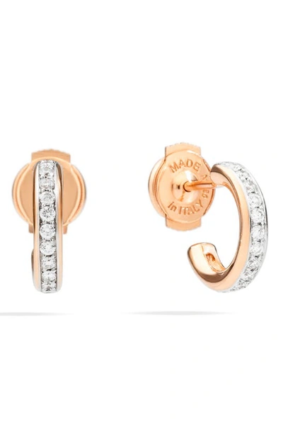 Shop Pomellato Iconica Diamond Huggie Hoop Earrings In Rose Gold/ Diamond