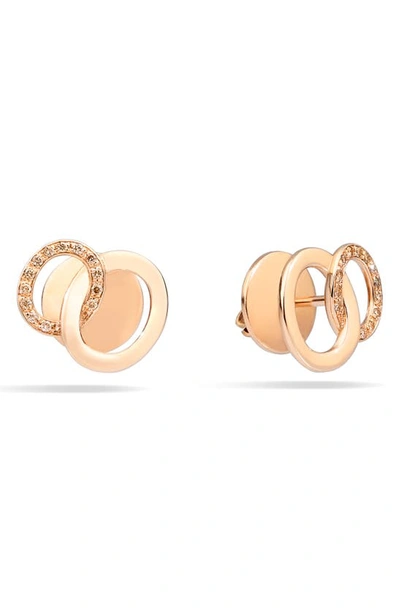 Shop Pomellato Brera Stud Earrings In Rose Gold/ Brown Diamond