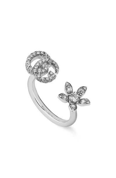 Shop Gucci Flora Diamond Open Ring In White Gold