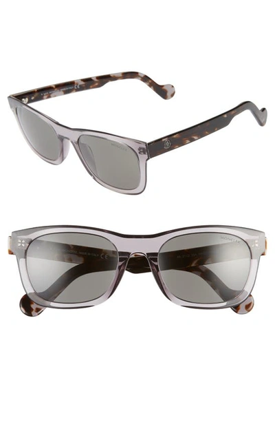 Shop Moncler 54mm Rectangular Sunglasses In Transparent Grey/ Blue Grey