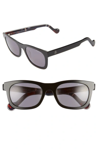 Shop Moncler 54mm Rectangular Sunglasses In Shiny Black/ Smoke