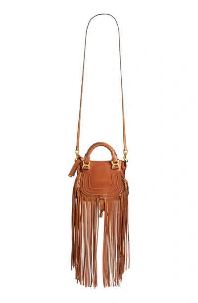 Shop Chloé Mini Marcie Fringe Leather Crossbody Bag In Tan