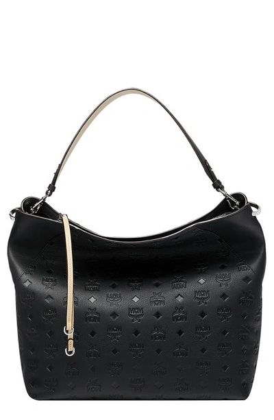 Shop Mcm Large Klara Monogram Leather Hobo In Black