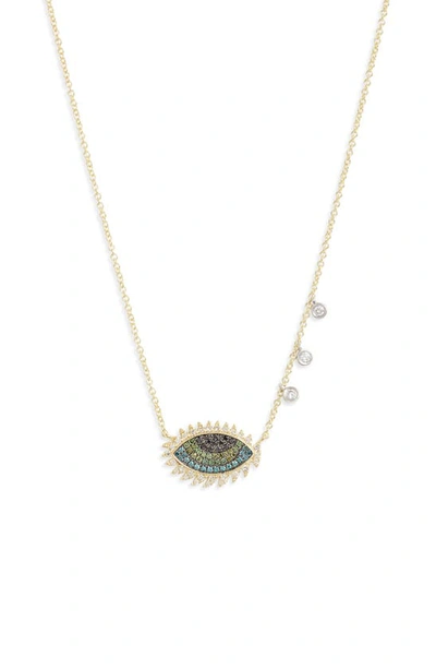 Shop Meira T Evil Eye Diamond Pendant Necklace In Yellow Gold